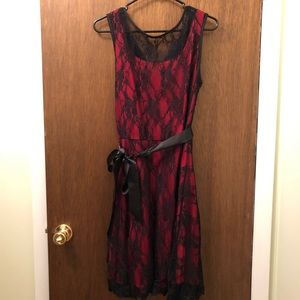 Red dress with black lace overlay